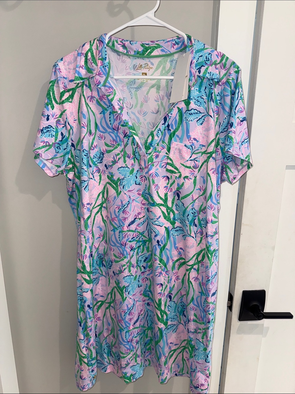 Lilly Pulitzer Pastel Pink Floral Midi Dress with Green and Blue Print